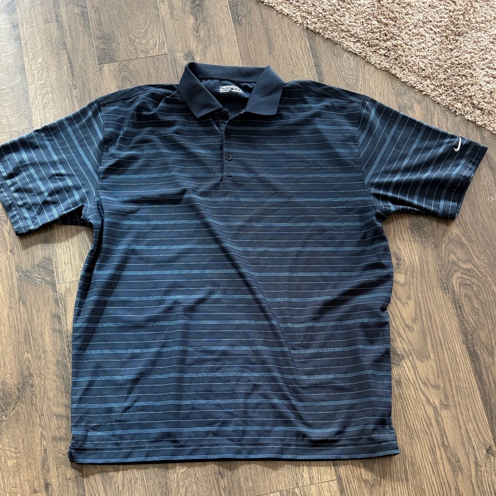 Nike Men's Navy Striped Polo Shirt